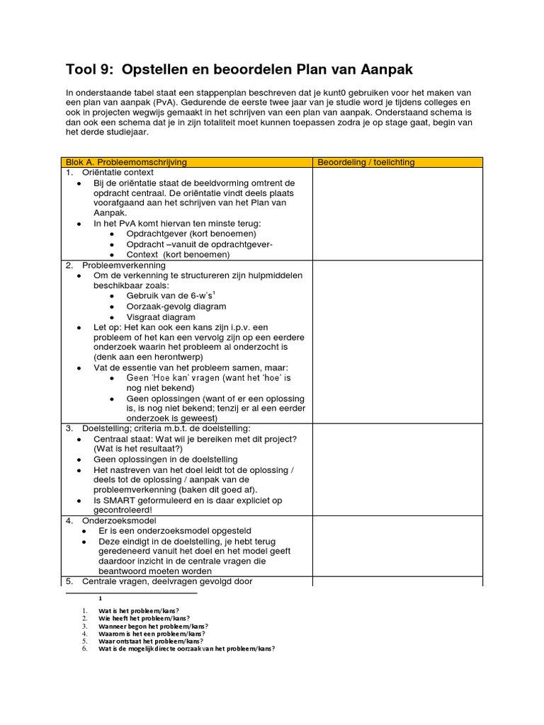 Tool 9 Opstellen en Beoordelen Plan Van Aanpak | PDF - Opstellen Van Een Plan Van Aanpak