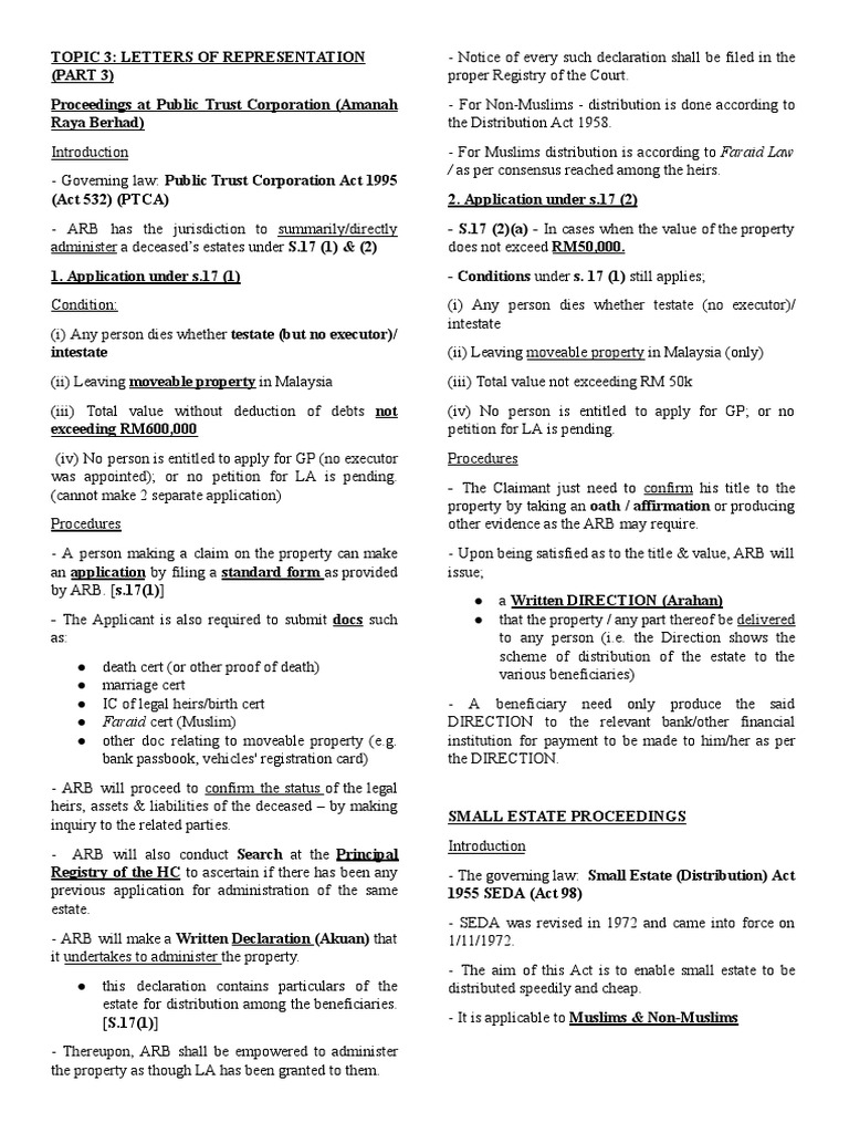 Topic 3: Letters of Representation (Part 3) | PDF | Intestacy - Controleert Het Ritme 3 Letters