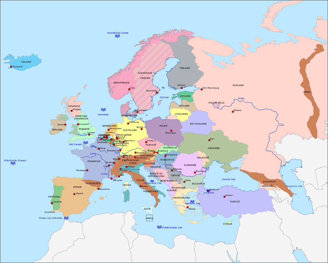 Topografie Basiskaart Europa | www.topomania.net - Hoofdsteden En Landen Europa Oefenen