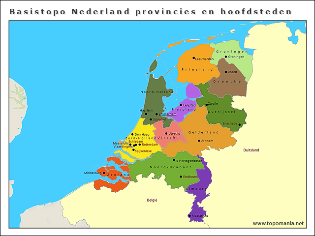 Topografie Basistopo Nederland provincies en hoofdsteden | www - Kaart Provincies En Hoofdsteden Nederland