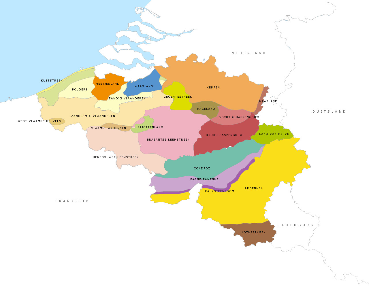 Topografie Belgische landstreken | www.topomania.net | Kaarten - In Welke Duitse Streek Liggen De Bronnen Van De Donau