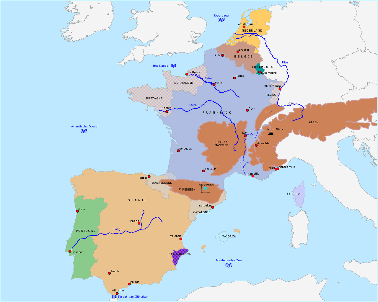 Topografie Frankrijk, Spanje en Portugal | www.topomania.net - Welke Bergketen Loopt Van Noord Naar Zuid Italie 9 Letters