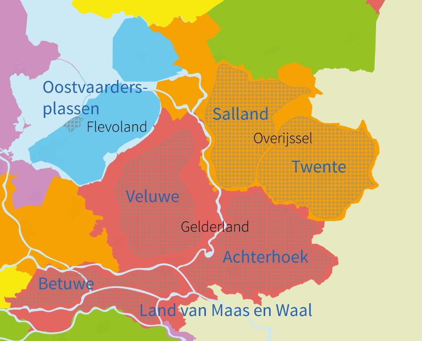 Topografie groep 7 | Nederland | Gebieden | Leer de gebieden en regio's - Kaart Van Oost Nederland