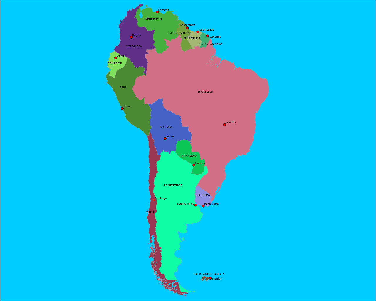 Topografie Landen en hoofdsteden van Zuid-Amerika | www.topomania.net - Grootste Stad Van Zuid Amerika