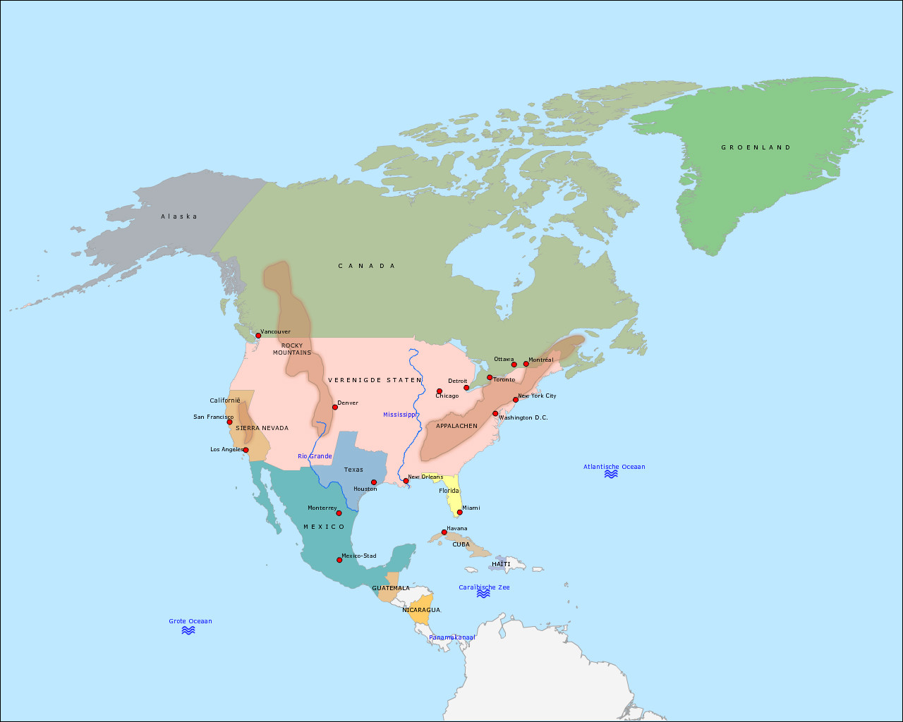 Topografie Noord en Midden-Amerika (Geobas 8) | www.topomania.net - Kaart Van Noord En Zuid Amerika