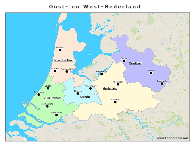 Topografie Oost- en West-Nederland | www.topomania.net - Kaart Van Oost Nederland