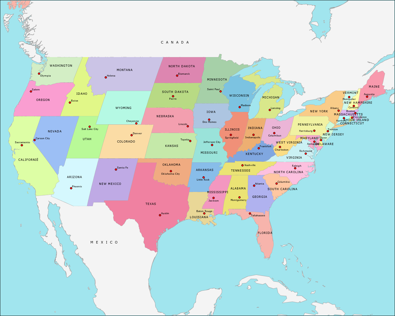 Topografie Staten en hoofdsteden van de VS | www.topomania.net | Iowa - In Welke Staten Zijn Wapens Legaal Amerika