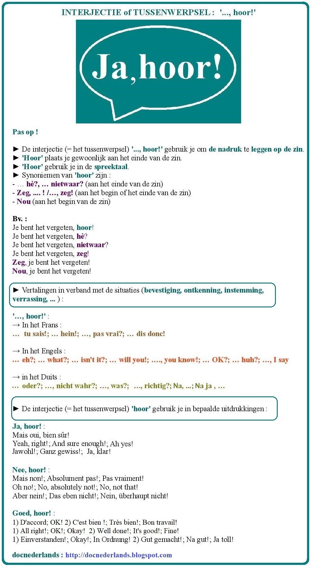 Tussenwerpsel (interjectie) '..., hoor!' + vertaling in het Frans - Ik Ga In Het Frans