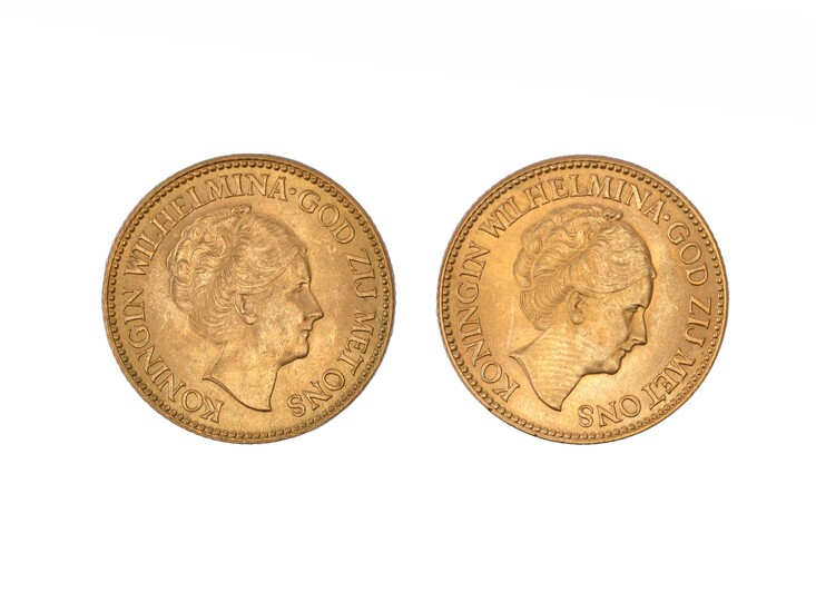 Twee gouden munten. Tien gulden, 1933. Let op koperscommissie 20%... - Hoe Noemt Men Een Gouden Tien Dollar Stuk