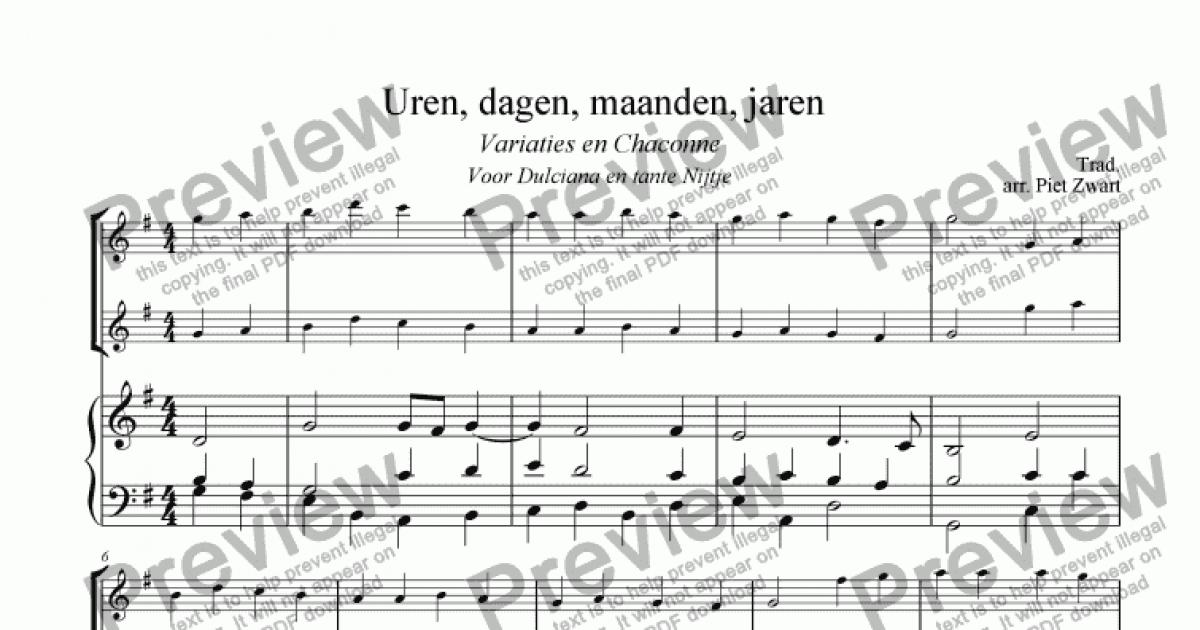Uren, Dagen, Maanden, Jaren (Zwart) - Download Sheet Music PDF file - Uren Dagen Maanden Jaren Vliegen Als Een Schaduw Heen