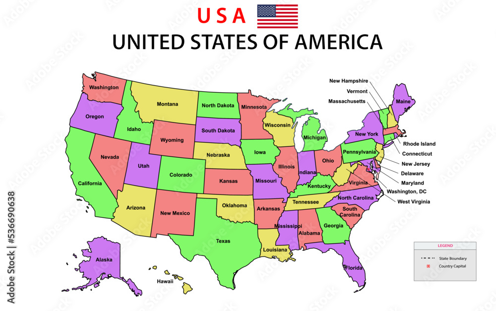 USA Map. Political map of the United States of America. US Map with - Usa For Africa We Are The World