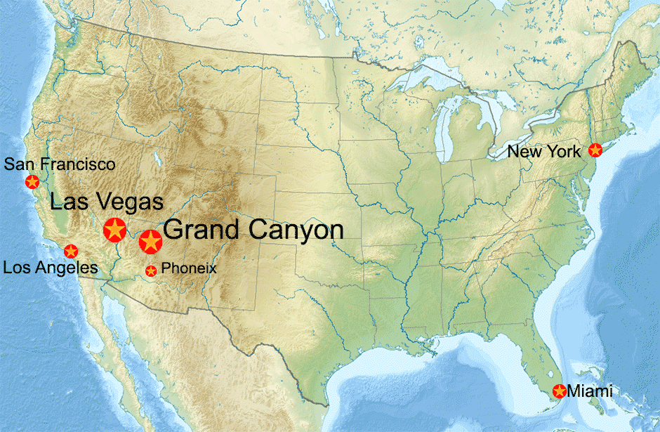 USA map with Grand Canyon - Las Vegas Ligt In Welke Staat