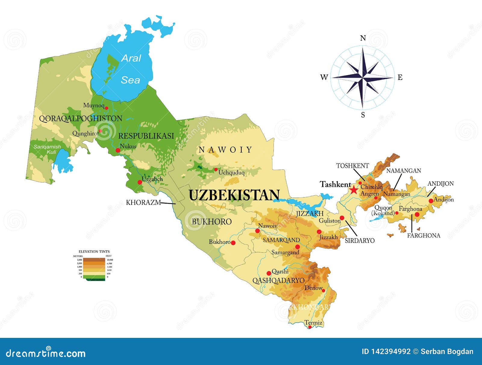 Uzbekistan Physical Map Vector Illustration | CartoonDealer.com #142394992 - Wat Is De Hoofdstad Van Oezbekistan