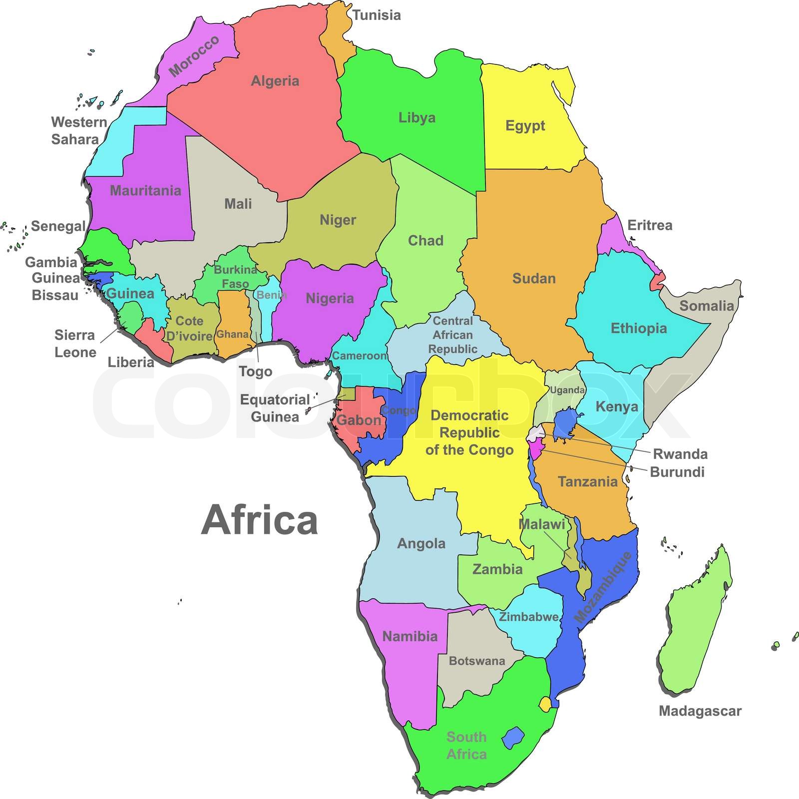 Vektor politisk kort over Afrika med lande på en hvid baggrund | Stock - Wat Is De Hoofdstad Van Afrika