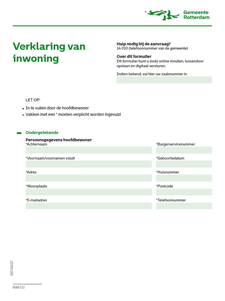 Verklaring Van Inwoning | PDF - Verklaring Van Een Kip Afwijking