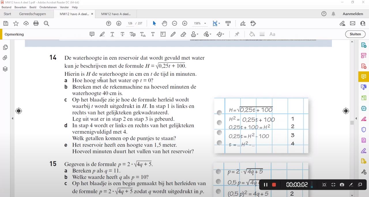 Video HAVO 5 12e editie opgave 14 | 14.3 Wortelformules herleiden - Formules Herleiden Wiskunde A Havo 5