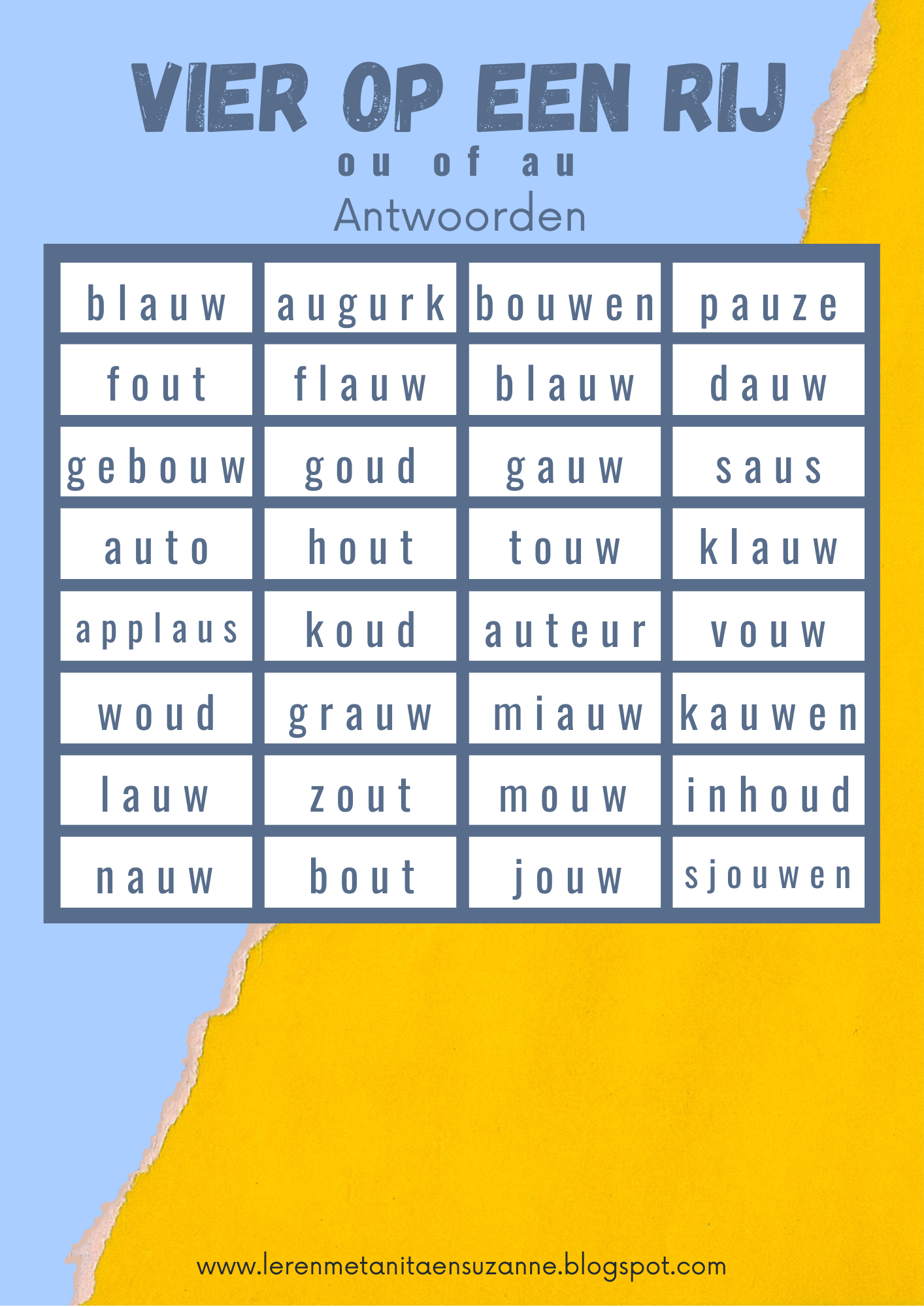 Vier op een rij ou au – Artofit - Woorden Met Ou En Au