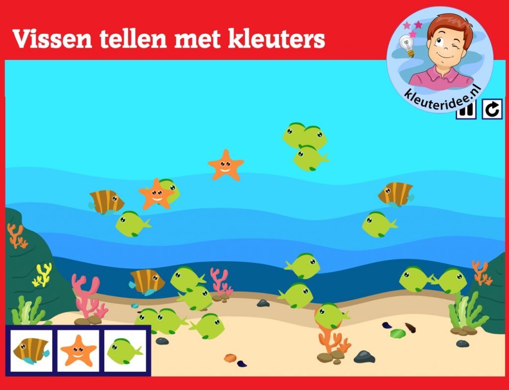 Vissen tellen met kleuters op digibord of computer op kleuteridee.nl - Spelletjes Voor Op Het Digibord