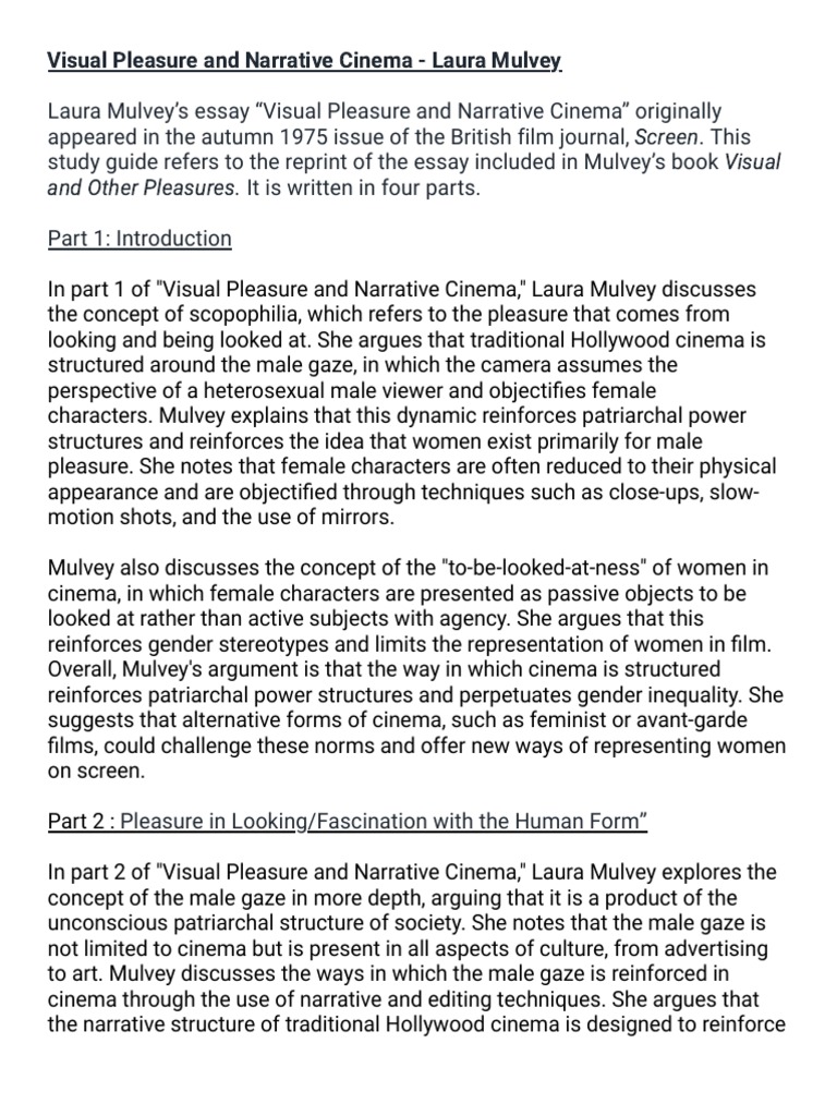 Visual Pleasure and Narrative Cinema | PDF - Narrative Cinema And Visual Pleasure