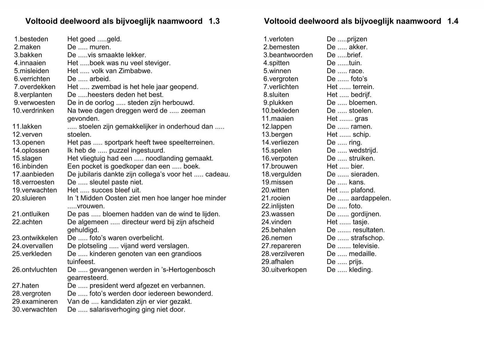VOLTOOID DEELWOORD ALS BIJVOEGLIJK NAAMWOORD - Voltooid Deelwoord Als Bijvoeglijk Naamwoord