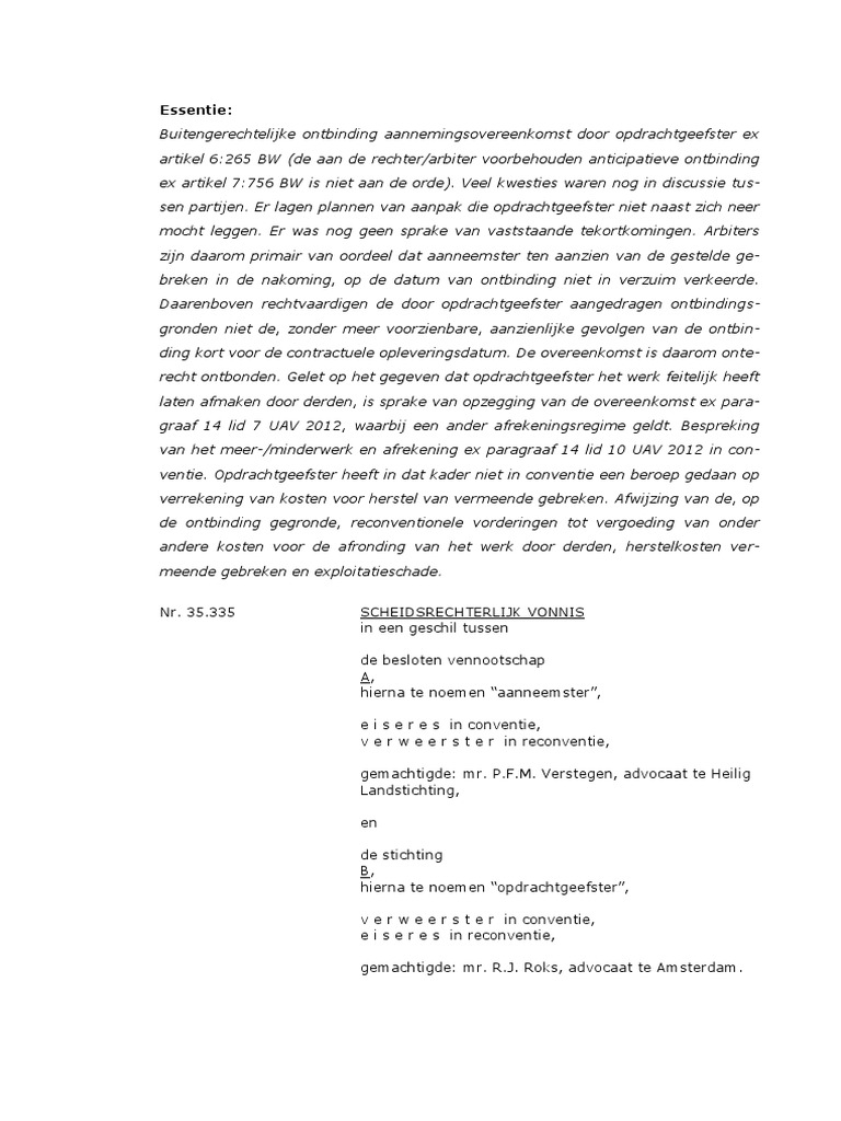 Vonnis de Raad Van Arbitrage Voor de Bouw (RvA) | PDF - Raad Voor Arbitrage Voor De Bouw