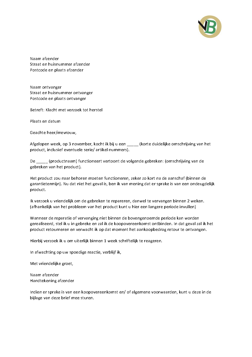 Voorbeeld Brief Klacht - Voorbeeldbrief In Gebreke Stellen Uwv