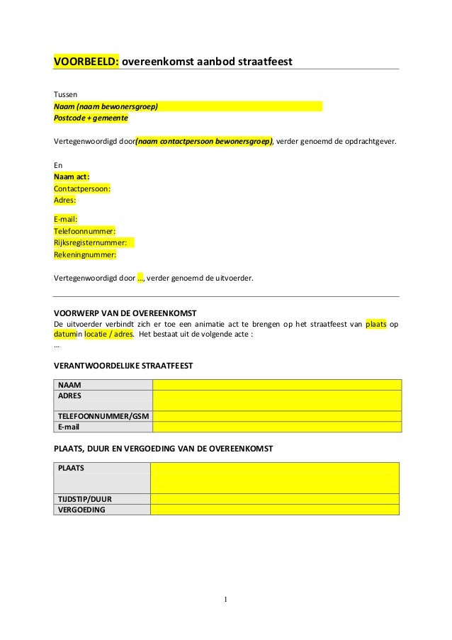 Voorbeeld Overeenkomst Tussen 2 Partijen