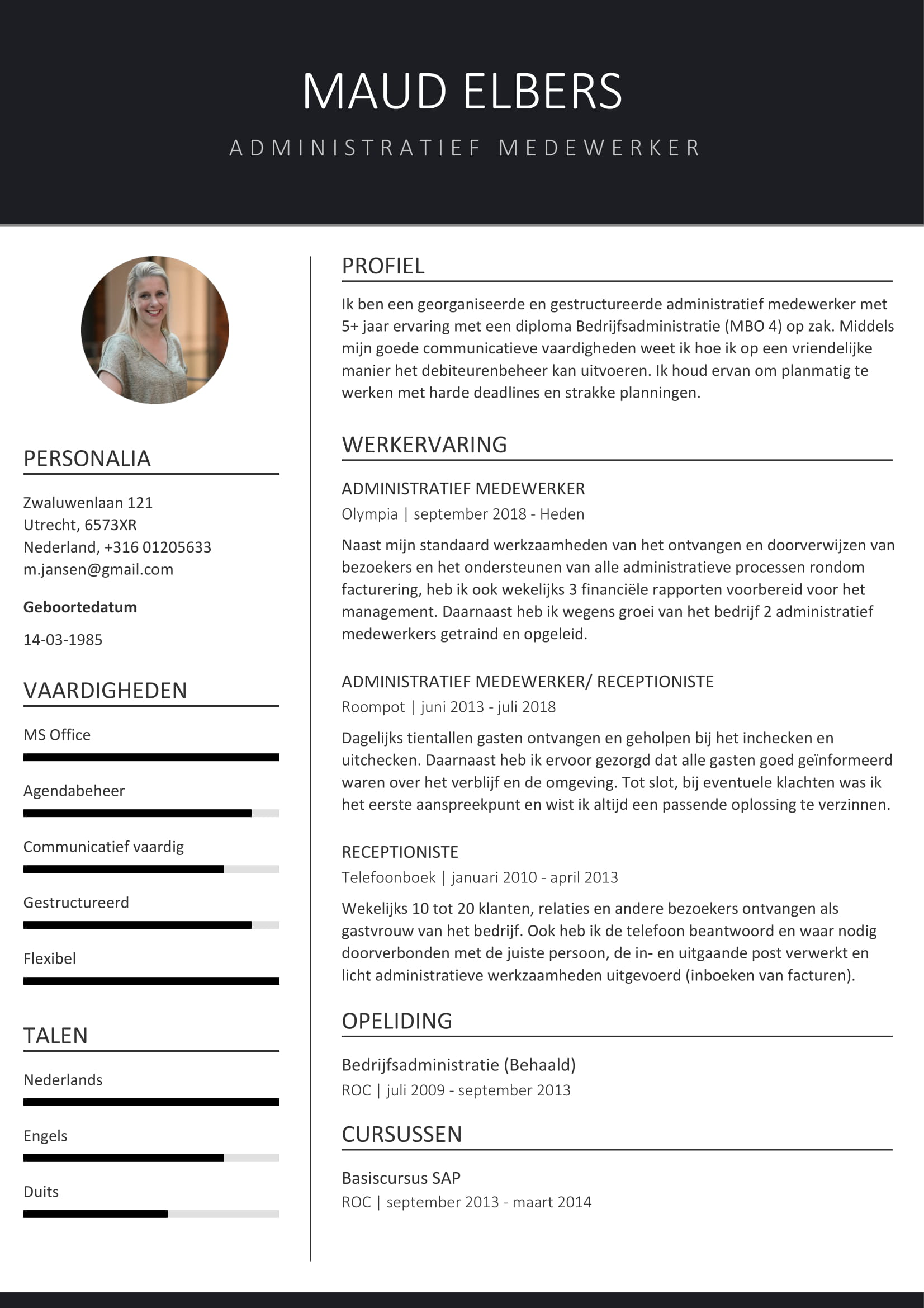 Voorbeeld CV administratief medewerker | Curvi.io - Wat Zijn Goede Vaardigheden Voor Op Een Cv