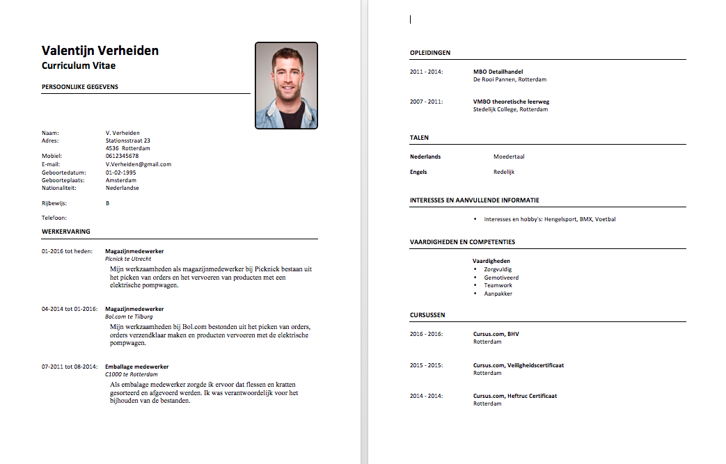Voorbeeld Van Een Goede Cv