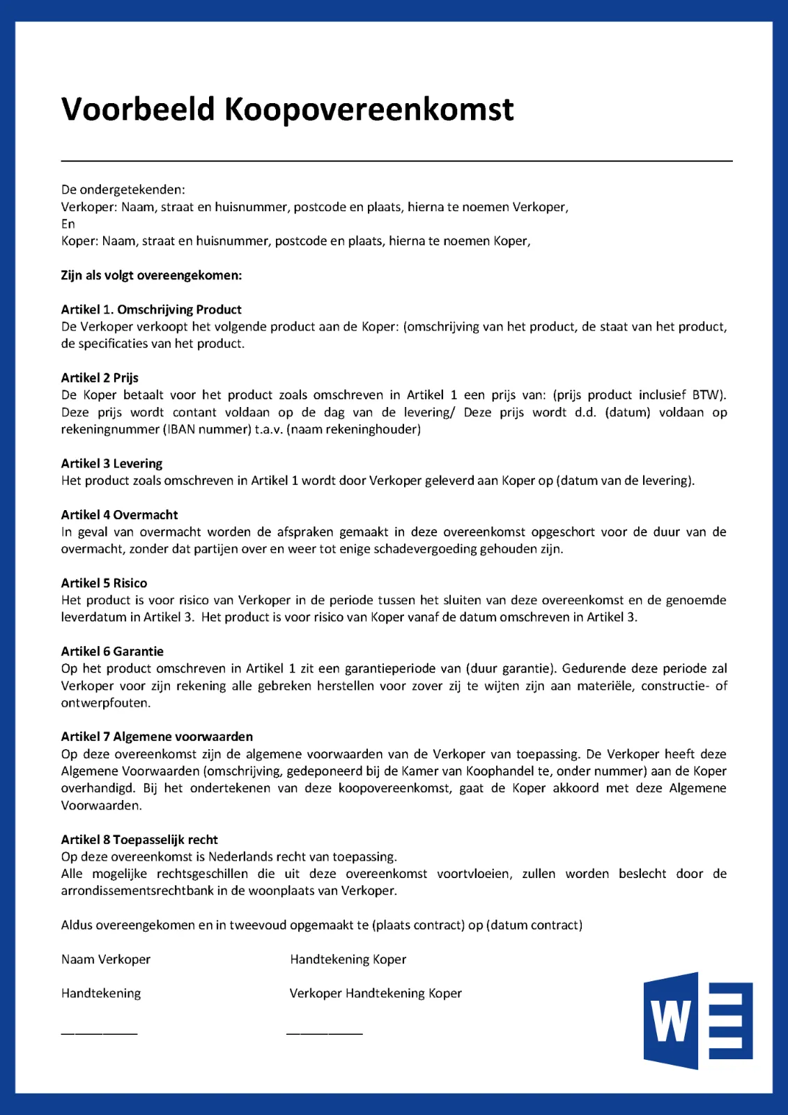 Voorbeeld koopovereenkomst - Voorbeeld Contract in Word (Gratis) - Erfenis Met Uitsluitingsclausule En Scheiding