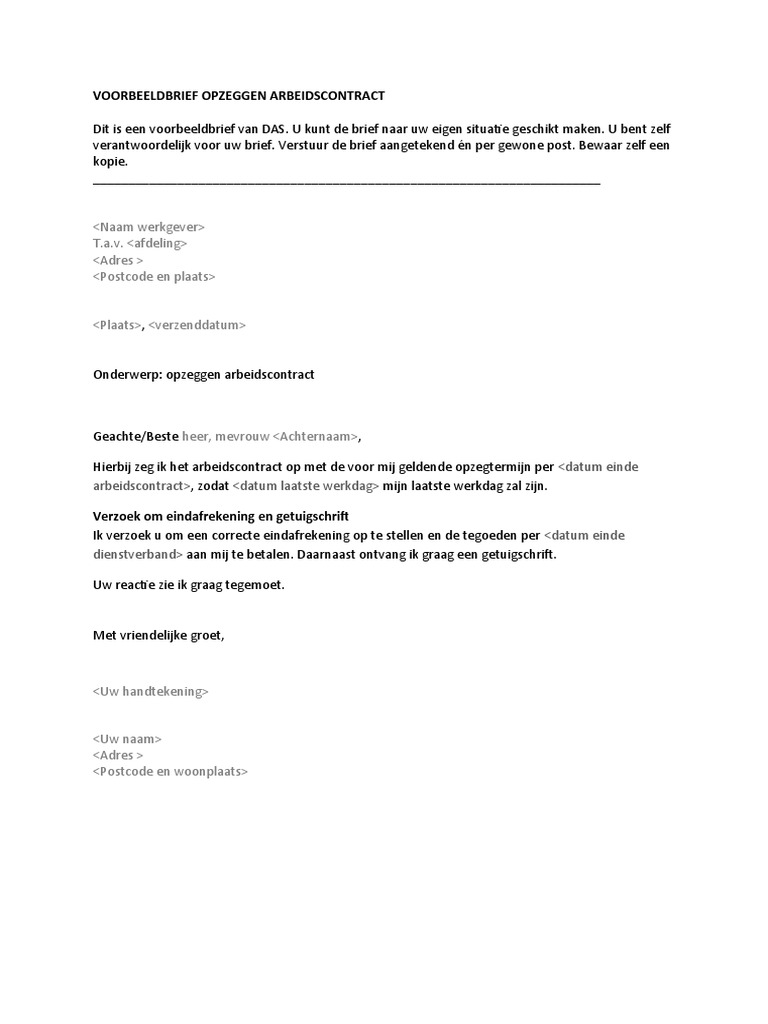 Voorbeeldbrief Opzeggen Overeenkomst Van Opdracht