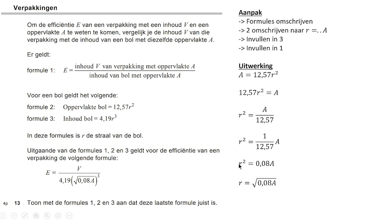 Vwo wiskunde A 2019-1: Allerlei formules opdracht 13 - een moeilijke - Formuleblad Wiskunde A Vwo Examen