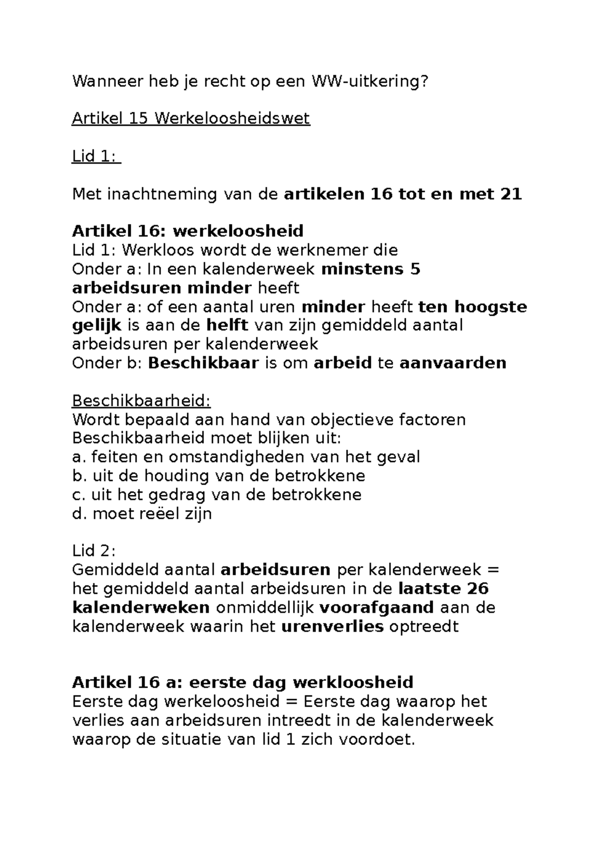 Wanneer Recht Op Ww Uitkering