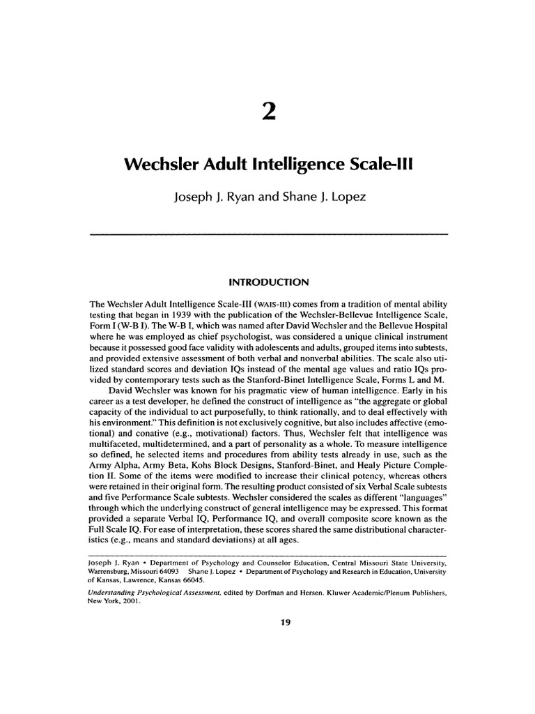 Wechsler Adult Intelligence Scale Iii