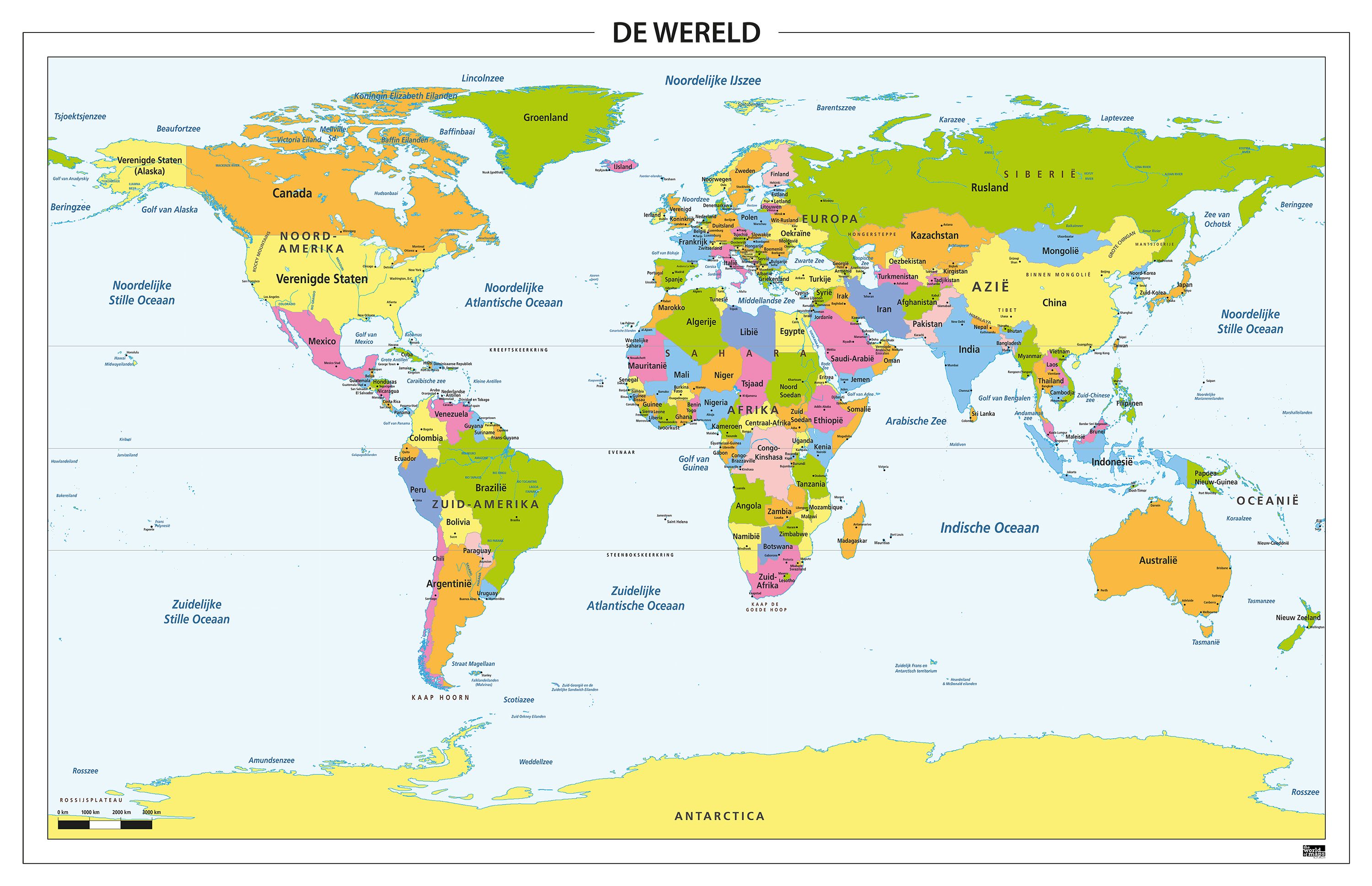 WERELDKAART STAATKUNDIG | Wereldkaart, Wandkaarten, De wereld - Wereldkaart Met Evenaar En Keerkringen