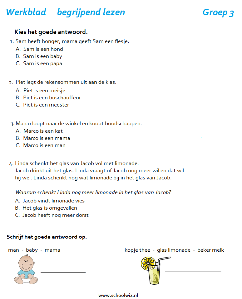 Werkblad begrijpend lezen (groep 3) Primary School, Pre School, Learn - Begrijpend Lezen Oefenen Middelbare School