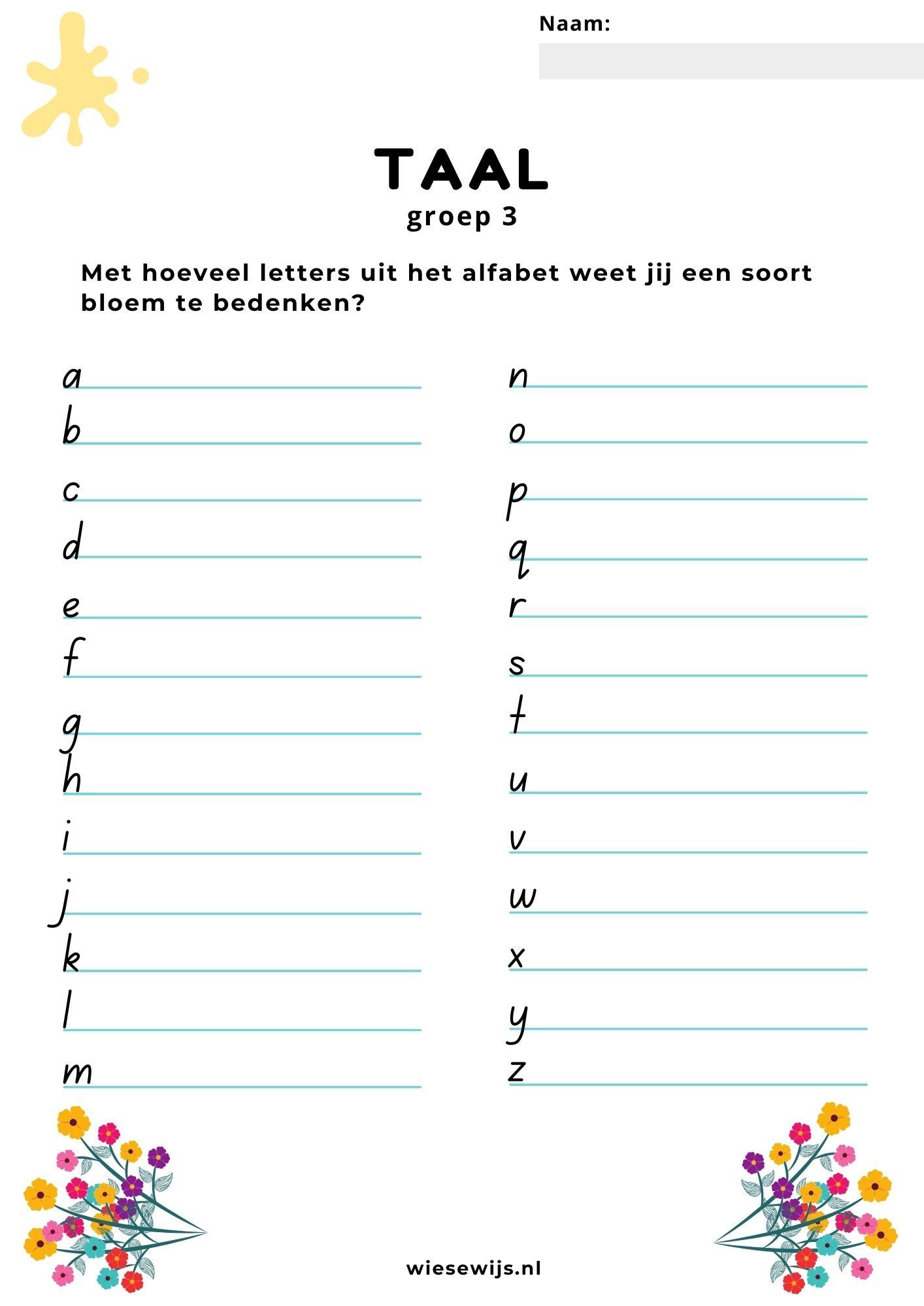 werkblad taal groep 3 alfabet lijst thema lente | Alfabet werkbladen - Dictee Spelling Groep 3 Werkbladen