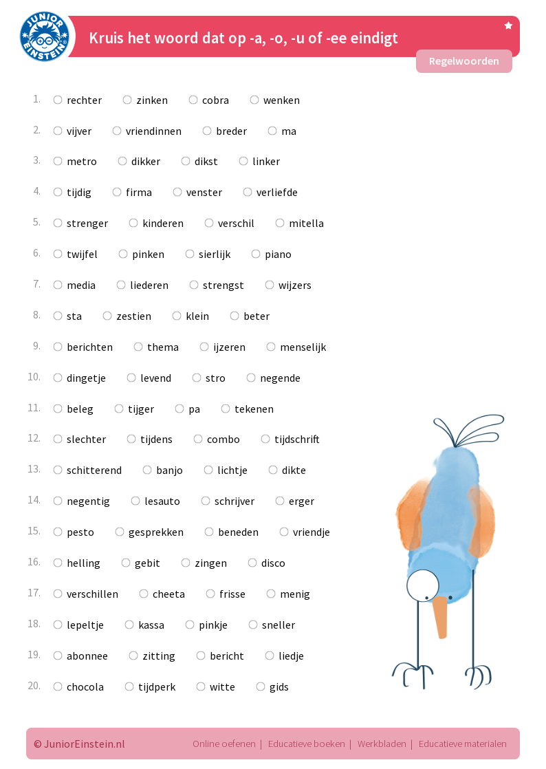 Werkbladen > Regelwoorden > Schrijf je -a, -o, -u of -ee? > Herken de - Woord Dat Eindigt Op Y