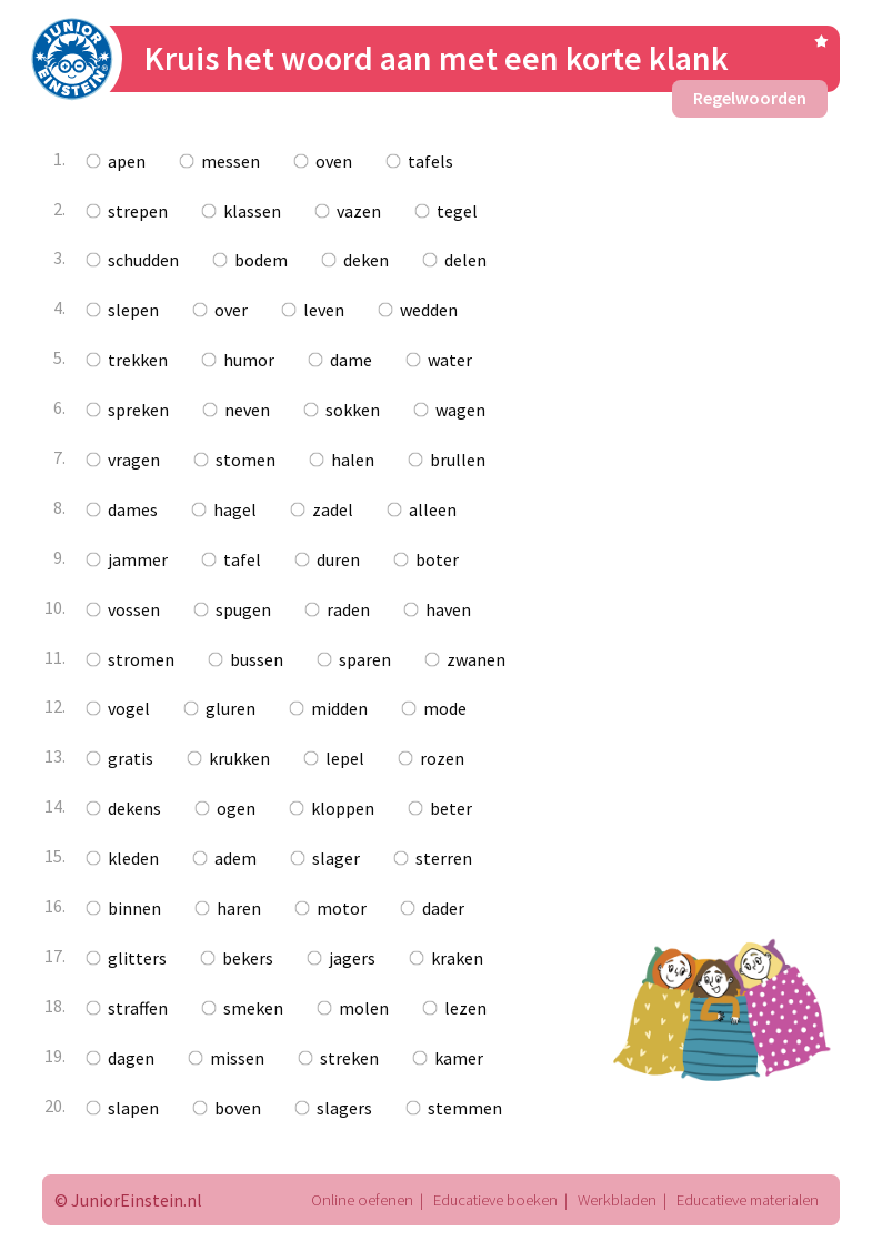 Werkbladen > Regelwoorden > Schrijf je een korte klank? - Woorden Met Letterzetter En Letterrover