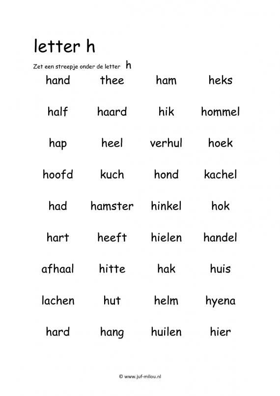 Werkbladen - taal - letters leren ~ Juf Milou | Leren lezen, Lezen - Woorden Eindigen Met Een H