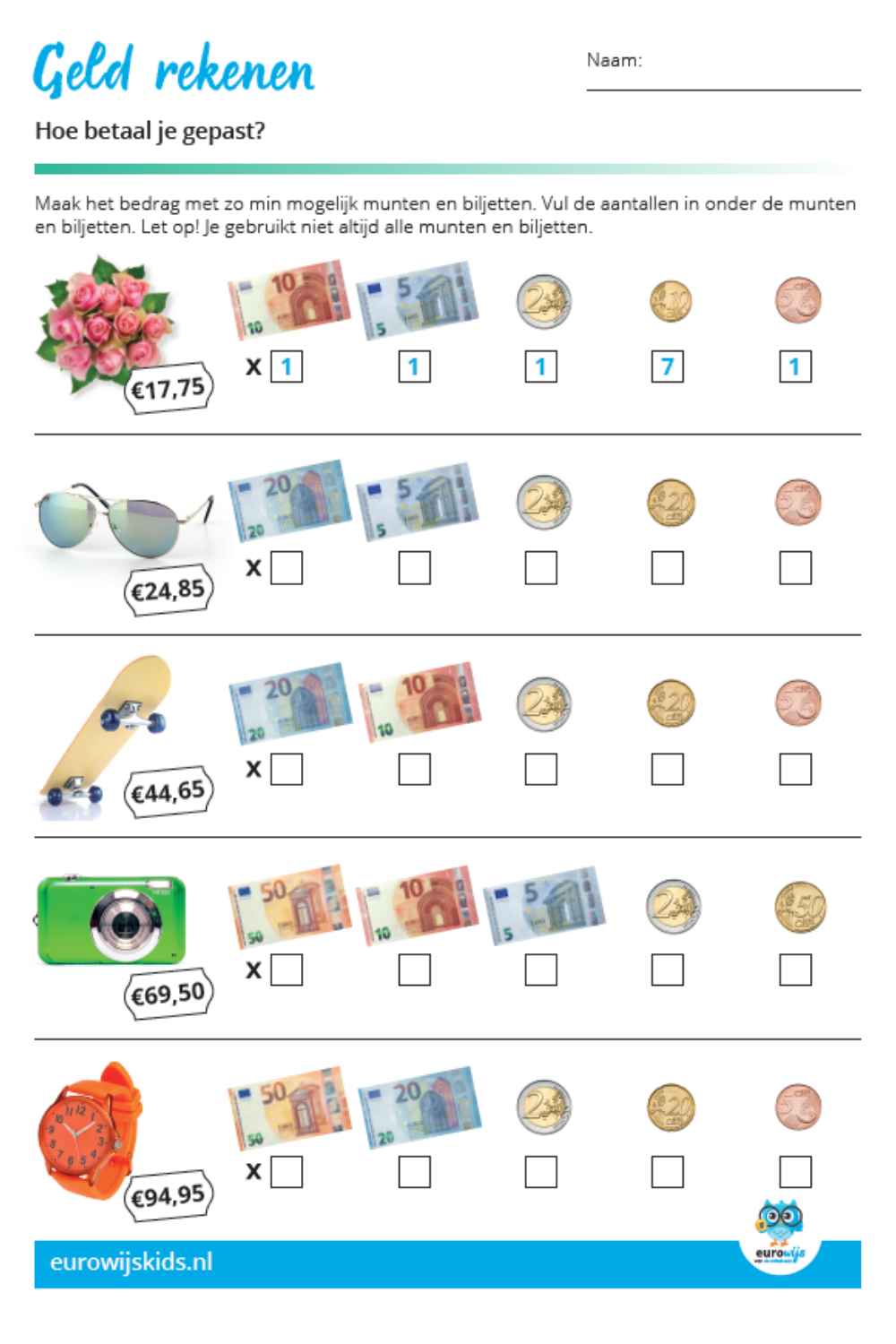 Werkbladen voor groep 5 | Onderwijs geld, Geldspelletjes, Geld - Rekenen Met Geld Groep 5