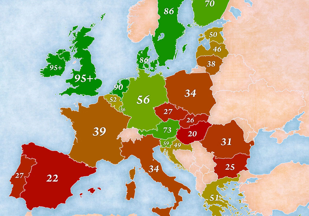 Where in Europe Do People Speak the Best English? Check Out This Map to - Hoeveel Miljoen Mensen Spreken Duits In Europa