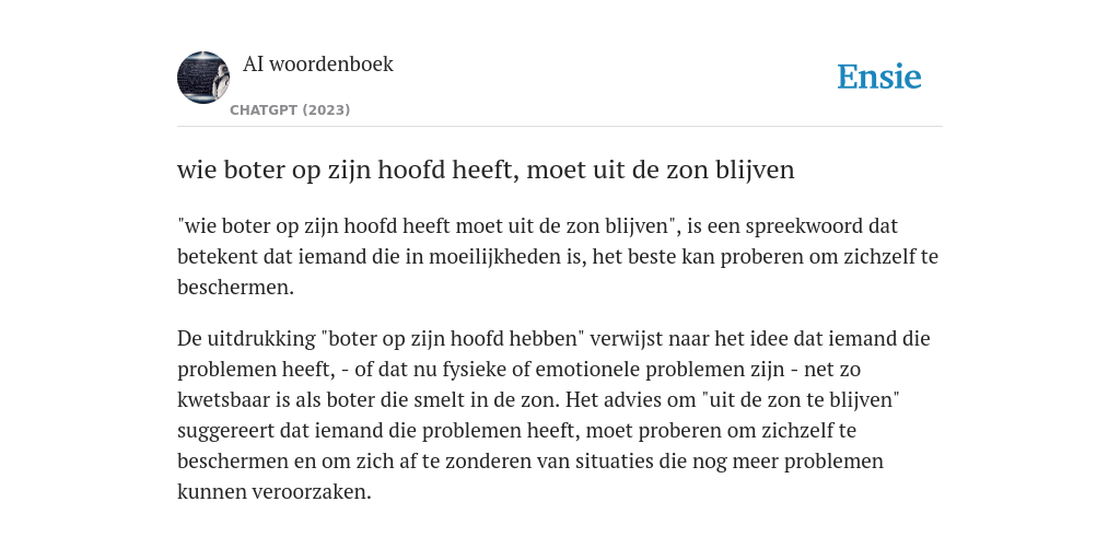 Wie Boter Op Zijn Hoofd Heeft