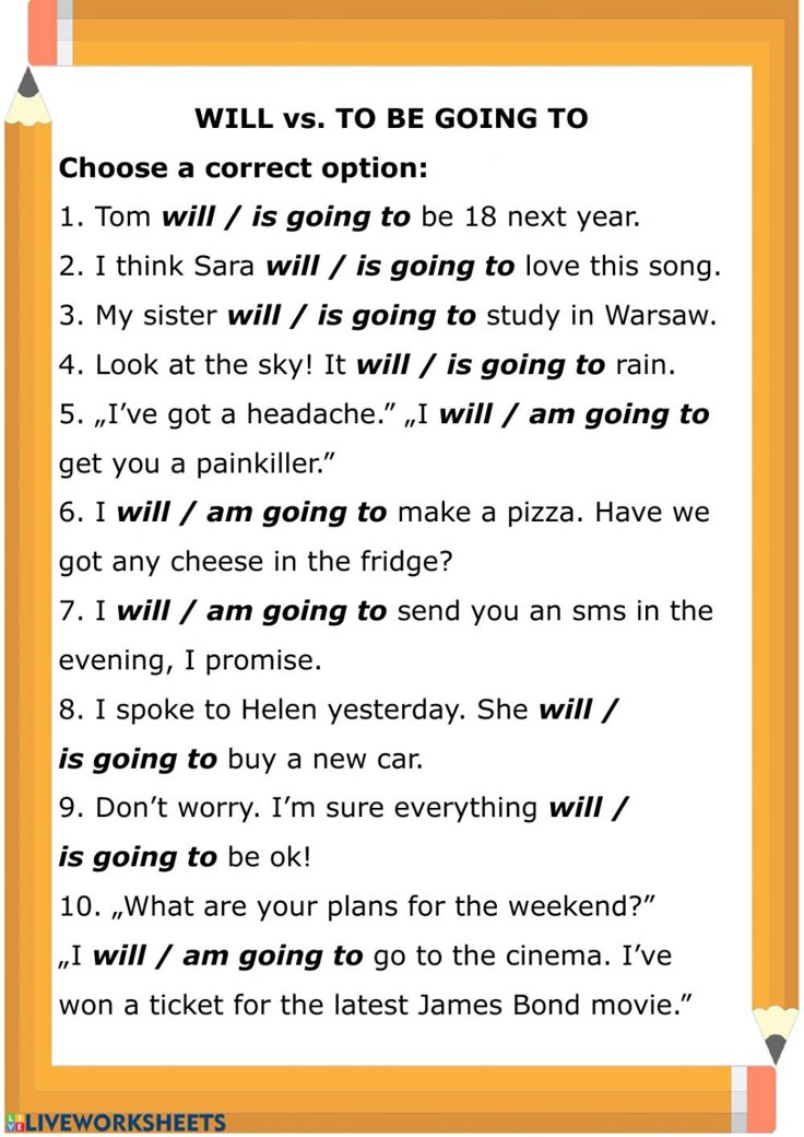 Going To Vs Will Exercises