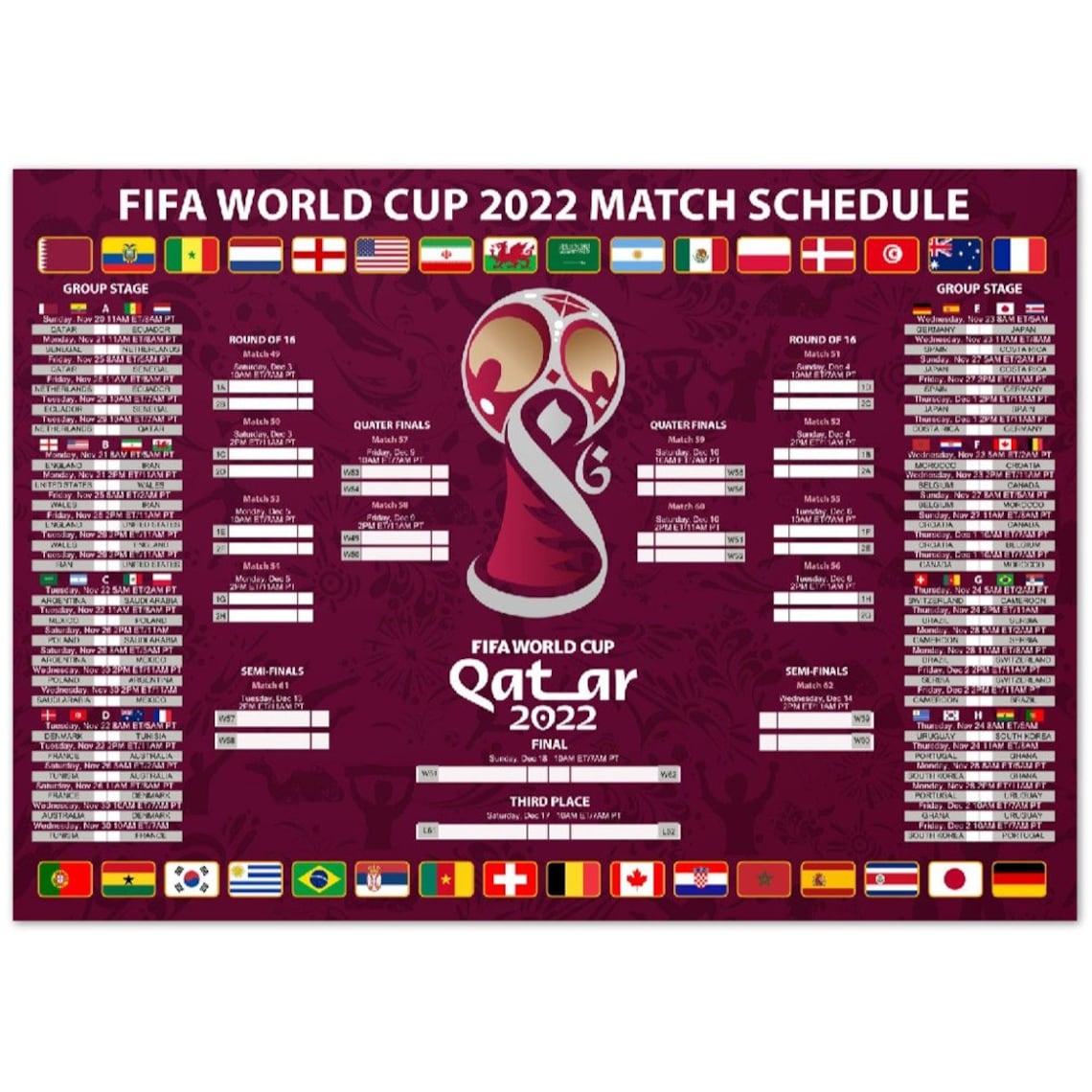 WK Qatar 2022 Poster WK 2022 Schema FIFA World Cup Print - Etsy Nederland - Wk Om De Hoeveel Jaar