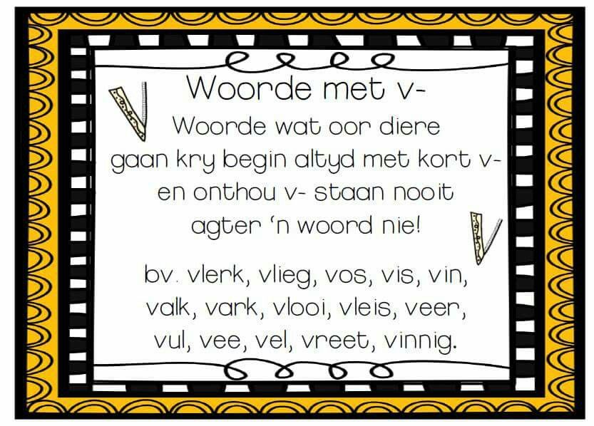Woorde met v- Afrikaans Language, Teaching Ideas, Education, Kids, Boys - Verteld Met D Of T