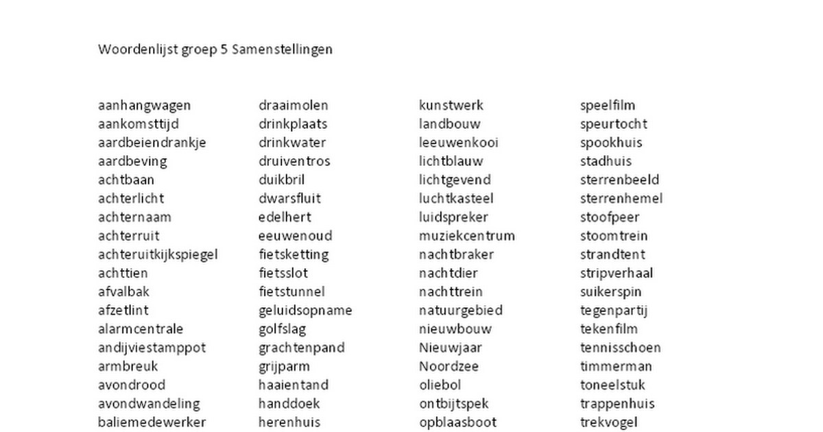 Woordenlijst groep 5 Samenstellingen - Google Docs - Staal Spelling Groep 6 Woordenlijst