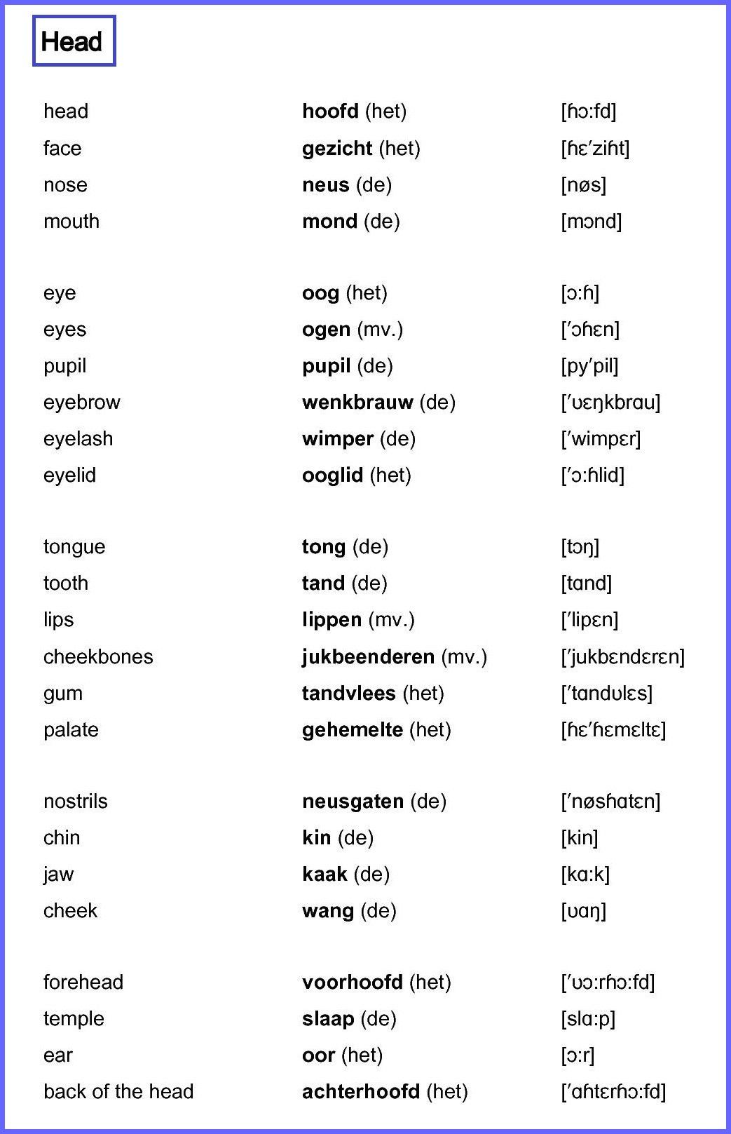 Woordenschat : het hoofd | Woorden lezen, Engels leren, Spellingsregels - Vertaling Duits Naar Nederlands Zinnen