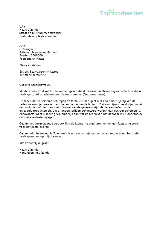 Zakelijke brief - Niet Eens Met Factuur Voorbeeldbrief