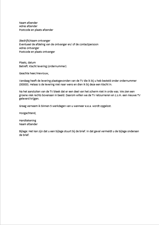zakelijke brief opmaak - Zie Uw Reactie Graag Tegemoet
